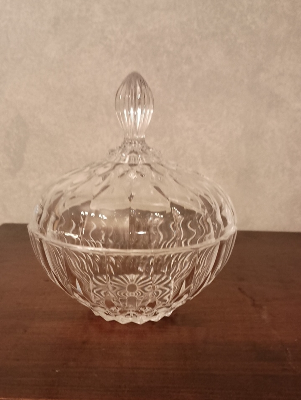 Clear Cut Glass Candy Dish with Lid - Crystal-Style Serving Bowl